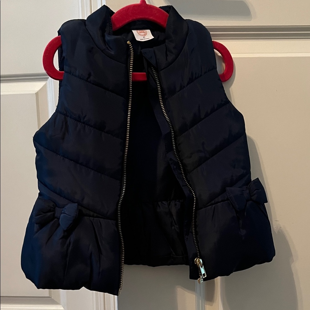 Girls Navy Blue Puffer Vest with Bow Accents Size 2T